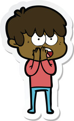 sticker of a worried cartoon boy