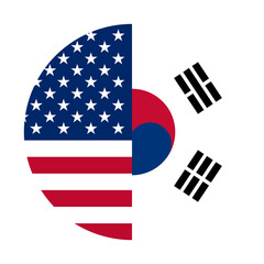 round icon with american and south korea flags. PNG