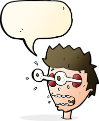 cartoon surprised man with eyes popping out with speech bubble