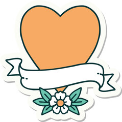 tattoo style sticker of a heart and banner