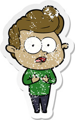 distressed sticker of a cartoon staring man