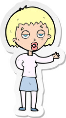 sticker of a cartoon bored woman