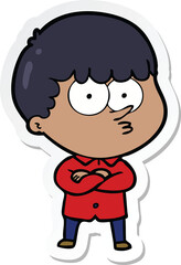 sticker of a cartoon curious boy