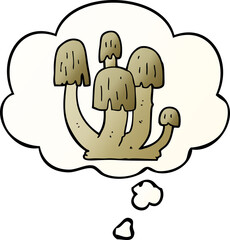 cartoon mushrooms and thought bubble in smooth gradient style