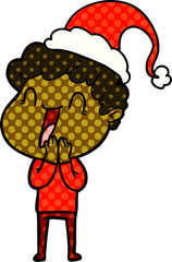 comic book style illustration of a happy man wearing santa hat