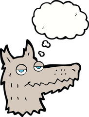 cartoon wolf head with thought bubble