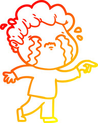 warm gradient line drawing cartoon man crying