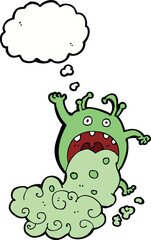 cartoon gross monster being sick with thought bubble