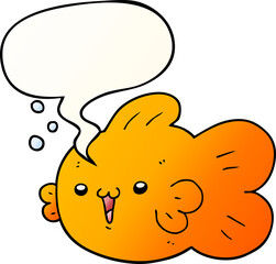 cartoon fish and speech bubble in smooth gradient style