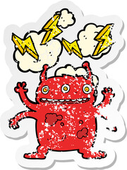 retro distressed sticker of a cartoon space alien