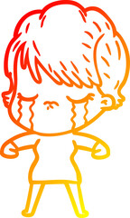 warm gradient line drawing cartoon woman crying