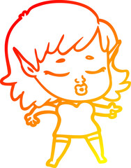 warm gradient line drawing pretty cartoon elf girl