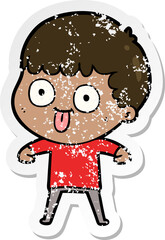 distressed sticker of a cartoon man staring