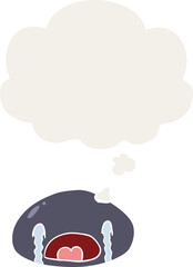 cartoon crying spider and thought bubble in retro style