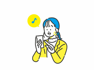 スマホ決済する若い女性 イラスト イメージ素材