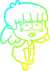 cold gradient line drawing cartoon tired woman