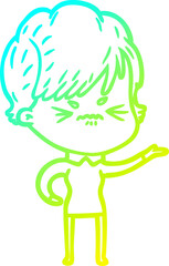 cold gradient line drawing cartoon frustrated woman