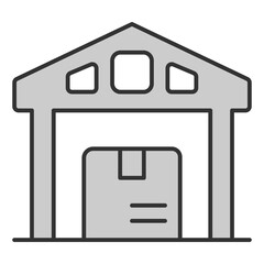 Warehouse with delivered parcel - icon, illustration on white background, grey style