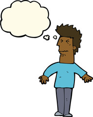 cartoon stressed man with thought bubble