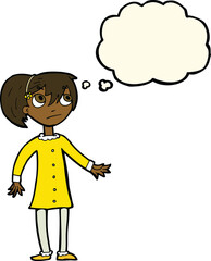 cartoon worried girl with thought bubble