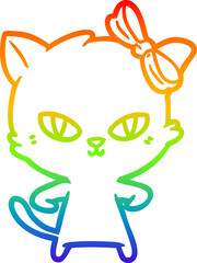 rainbow gradient line drawing cute cartoon cat