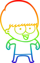 rainbow gradient line drawing happy cartoon boy