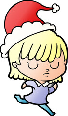 gradient cartoon of a woman wearing santa hat