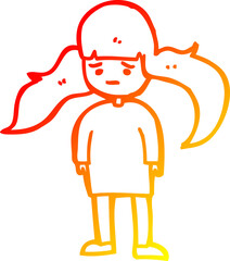 warm gradient line drawing cartoon girl with long hair