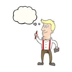 thought bubble textured cartoon man with notebook and pen