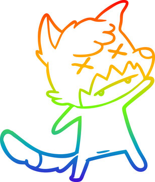 recommend clip art: rainbow gradient line drawing cartoon cross eyed fox
