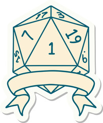 natural one d20 dice roll sticker