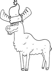 black and white cartoon christmas moose