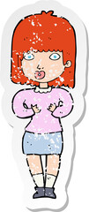 retro distressed sticker of a cartoon shocked woman