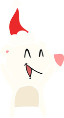 laughing polar bear flat color illustration of a wearing santa hat