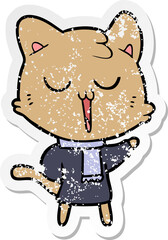 distressed sticker of a cartoon cat singing