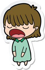 sticker of a cartoon woman talking loudly