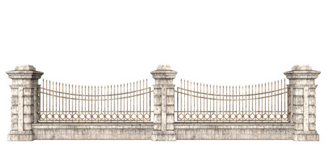 3d rendering stone and iron gate isolated - obrazy, fototapety, plakaty