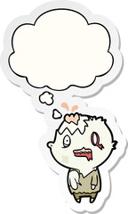cartoon zombie and thought bubble as a printed sticker