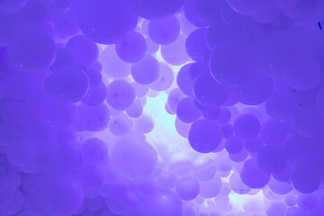 Purple background with flying balloons - clean design, 3d abstract realistic banner.