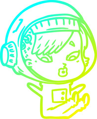 cold gradient line drawing cartoon astronaut woman
