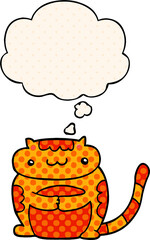 cute cartoon cat and thought bubble in comic book style