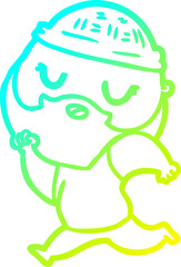 cold gradient line drawing cartoon man with beard