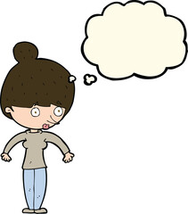 cartoon woman staring with thought bubble