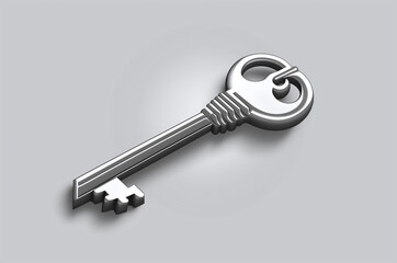 A close up of a metal key on a grey surface