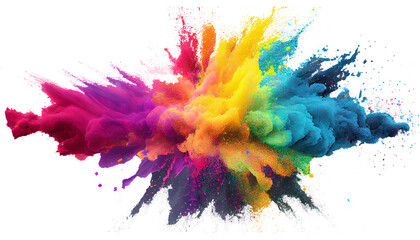 Colorful paint splashes, Colored powder explosion. Paint holi, Mix rainbow splash on isolated white background  - obrazy, fototapety, plakaty