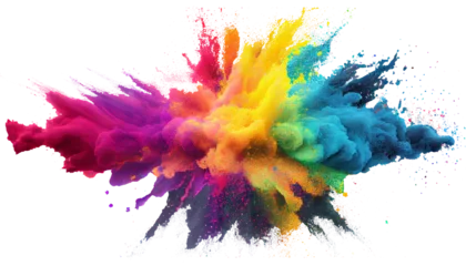 Gordijnen Colorful paint splashes, Colored powder explosion. Paint holi, Mix rainbow splash on isolated white background  © gfx_nazim