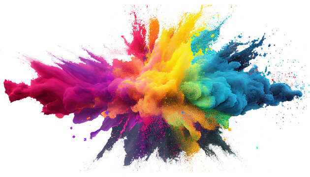 Colorful paint splashes png, Colored powder explosion. Paint holi, Mix rainbow splash on isolated white background Generative AI