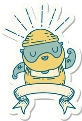 sticker of tattoo style bearded man flexing bicep