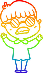 rainbow gradient line drawing cartoon boy wearing spectacles