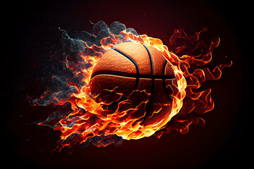 Glowing Ball Burning on Fire in Orange Flames, Giving off Heat and Smoke for Competitive Basketball